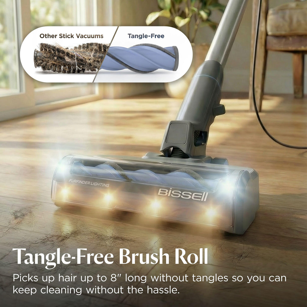 Bissell PowerClean FurFinder Corded Stick Vacuum, HEPA, 4282K | 30-foot power cord; self-standing design; bright headlights; tangle-free brush for pet hair pickup