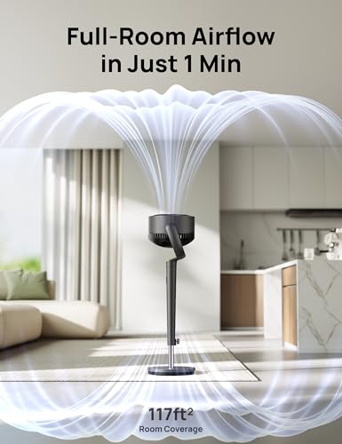 DREO Pedestal Fan for Bedroom, 100ft Airflow, Quiet DC Motor Standing Fan | 9 Speeds & 4 Modes, 120° Manual Vertical Tilt Floor Fan, 37-42" Adjustable Height, 8H Timer for Home Office