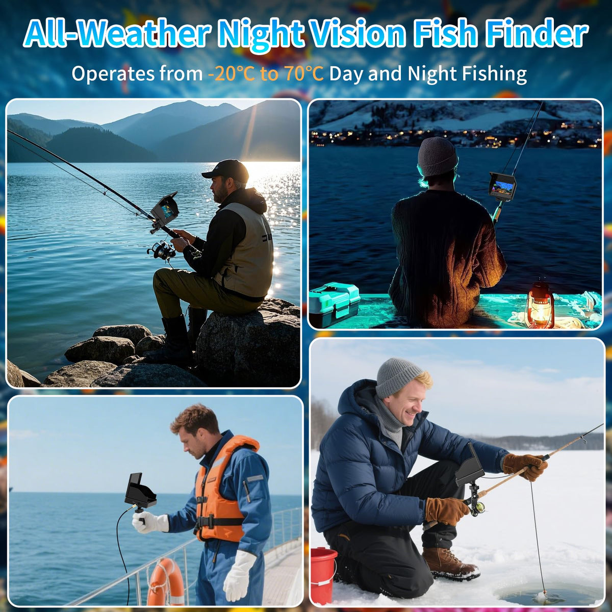 Underwater Fishing Camera TMACTIME 1080P HD, Portable Fish Finder with 4.3" LCD Display & Infrared Night Vision Light, IP68 Waterproof & 5000mAh, Fishing Camera for Ice Lake Boat Kayak Fishing - 15M