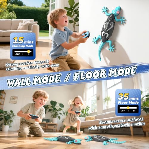 KETIEE RC Wall Crawler Gecko: Wall Climbing Gecko Toy for Kids | Remote Control Climbing Lizard with Led Glow Eyes,Rechargeable Floor Ceiling Crawling Robot Prank Toy,Gift for Boy Girl 3+Yrs
