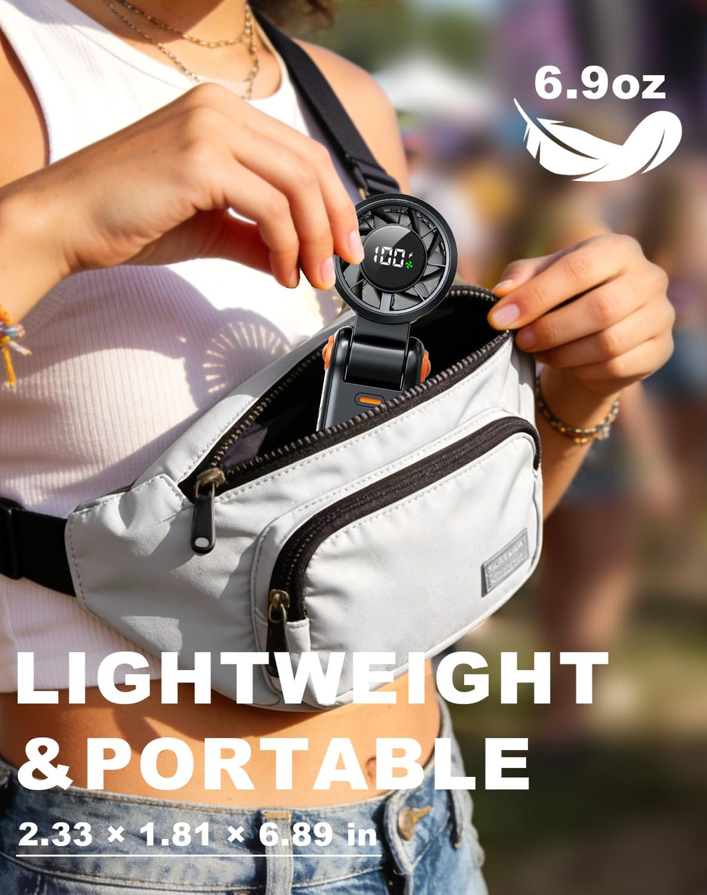 AUIIAH Portable Handheld Turbo Fan - 5 Speed Mini Personal Fan with Strong Airflow, Foldable 3 in 1 Rechargeable Battery Operated Trave Essentials Hand Fans for Indoor/Outdoor Use, Black