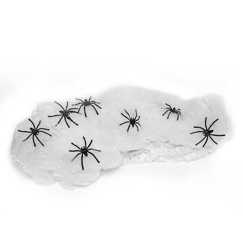 Happy Hippo Halloween Spider Web Decoration, 200 Square Feet & Plastic Spiders, Halloween Party Supplies, Spider Webs (Small, 200 Sq Feet) (8 Fake Spiders Included)