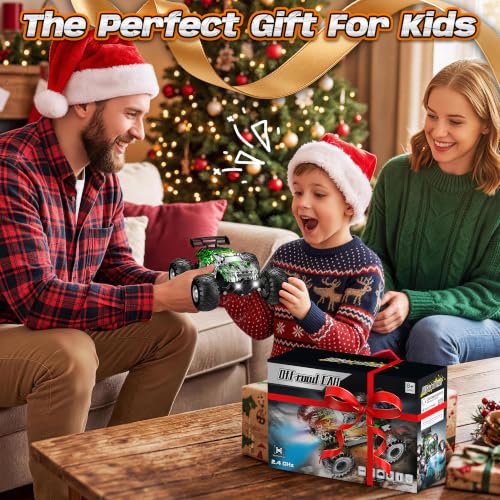 Remote Control Car All-Terrain 1:18 Rc Car with LED Lights 2 Batteries | 2WD Rc Truck, 50Min Play, 2.4GHz, 20KM/H Sturdy Off Road Remote Control Truck Toys for Boys Girls, Christmas Birthday Gift