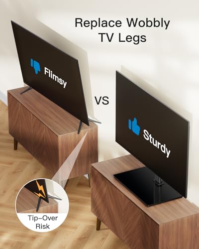 PERLESMITH Universal TV Stand Legs for 32-70 inch TVs to 99lbs with Mount | 8 Height adjustable, Tempered glass base, Fixed, Max VESA 400x400mm, Livingroom & Bedroom, PSTVS04