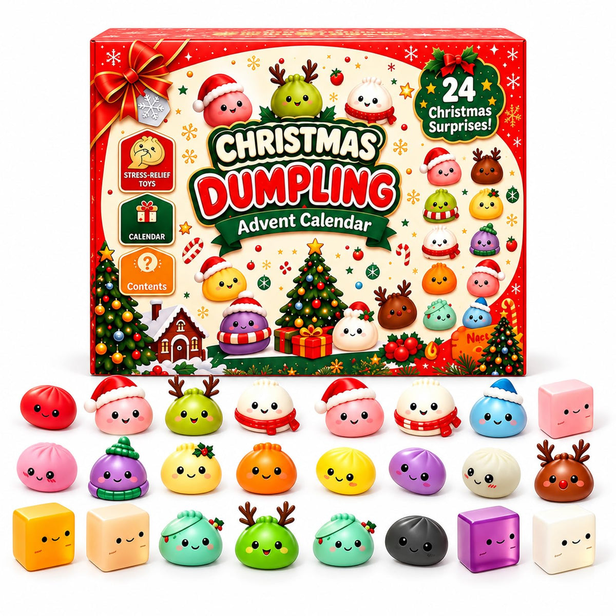 Squishy Advent Calendar 2026, 24-Day Christmas Gift with Mini Squishies (F) | Enjoy 24 days of Christmas surprises with soft mini squishies, festive characters, and a colorful gift box.