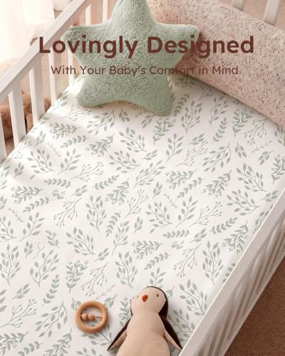 Yoofoss 2-Pack Baby Crib Sheets for Boys Girls 52x28 (Green+Leaf) | Soft & Breathable & Cozy, Fitted Crib Mattress Cover Set for Baby Bed and Toddler Mattress