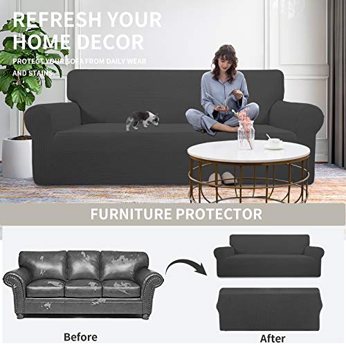 Easy-Going Stretch Couch Covers for Sofa Washable Large Dark Gray | 1-Piece Sofa Covers for 3 Cushion Couch Furniture Protector Couch Slipcover Soft with Elastic Bottom for Kids Pets