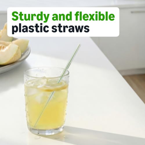 Amazon Basics Disposable Striped Plastic Flex Straws, Assorted Colors, 100 Count, Large Pack, Packaging May Vary