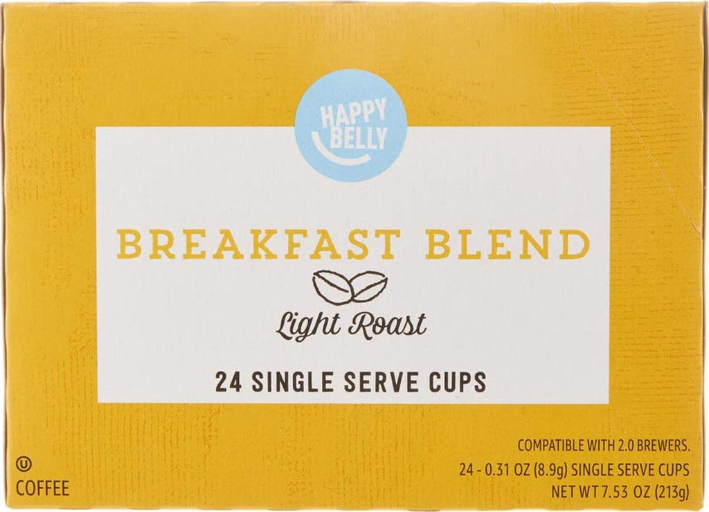 Happy Belly Light Roast Coffee Pods, Breakfast Blend, Compatible with Keurig 2.0 K-Cup Brewers, 24 Count
