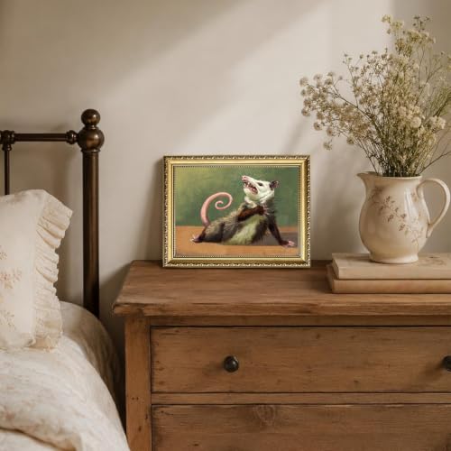 Gold Framed Funny Opossum Wall Art, Whimsical Possum Wall Decor Painting Cute Animal Poster Canvas Prints Picture for Bedroom Living Room 8x10 inch