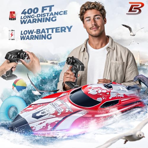 BEZGAR RC Boat TX126-12 Inch Remote Control Boat for Lakes and Pools | 25 KPH High Speed; Waterproof Design; 700mAh Rechargeable Battery; Ideal Toy Boat for Kids Adults; Red