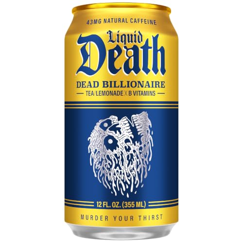 Liquid Death Iced Tea - Dead Billionaire (Black Tea/Lemonade), Less Sugar*, Boost of Caffeine, B Vitamins, No Artificial Sweeteners, 12 Fl Oz (Pack of 12)
