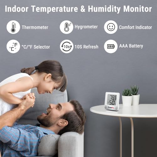 TempPro TempAir Digital Hygrometer Indoor Thermometer | Humidity Meter Room Thermometer with Temperature and Humidity Monitor Mini Hygrometer