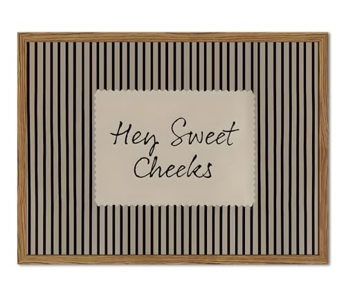 Hey Sweet Cheeks Bathroom Sign Wall Art Funny Black Striped Quote Restroom Wall Decor Picture Trendy Girl Bathroom Poster Canvas Painting Print 12x16 inch Wood Framed