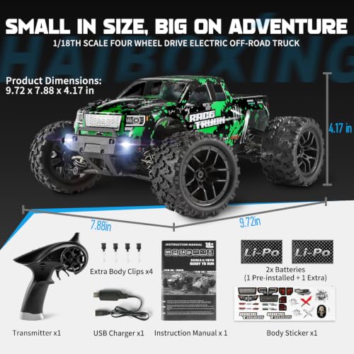 HAIBOXING 18859 1:18 Scale All Terrain RC Car, Hobby 4WD Remote Control Car | 2.4GHz Electric RC Vehicle 36 KPH High Speed 4X4 Waterproof Off-Road RC Truck with Two Rechargeable Batteries for RC Driving