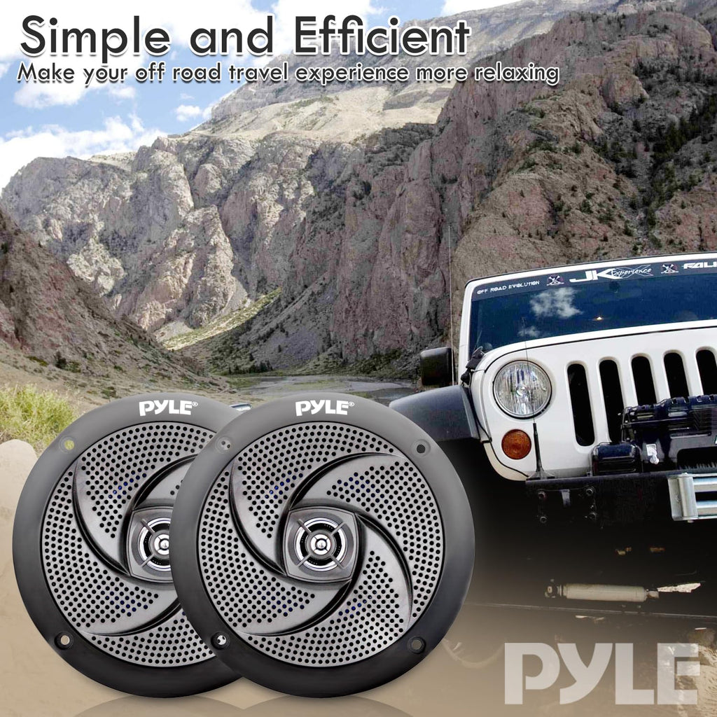 Low-Profile Waterproof Marine Speakers - 240W 6.5 Inch 2 Way 1 Pair Slim Style Waterproof and Weather Resistant Outdoor Audio Stereo Sound System, for Boat, Off-Road Vehicles - Pyle (Black)