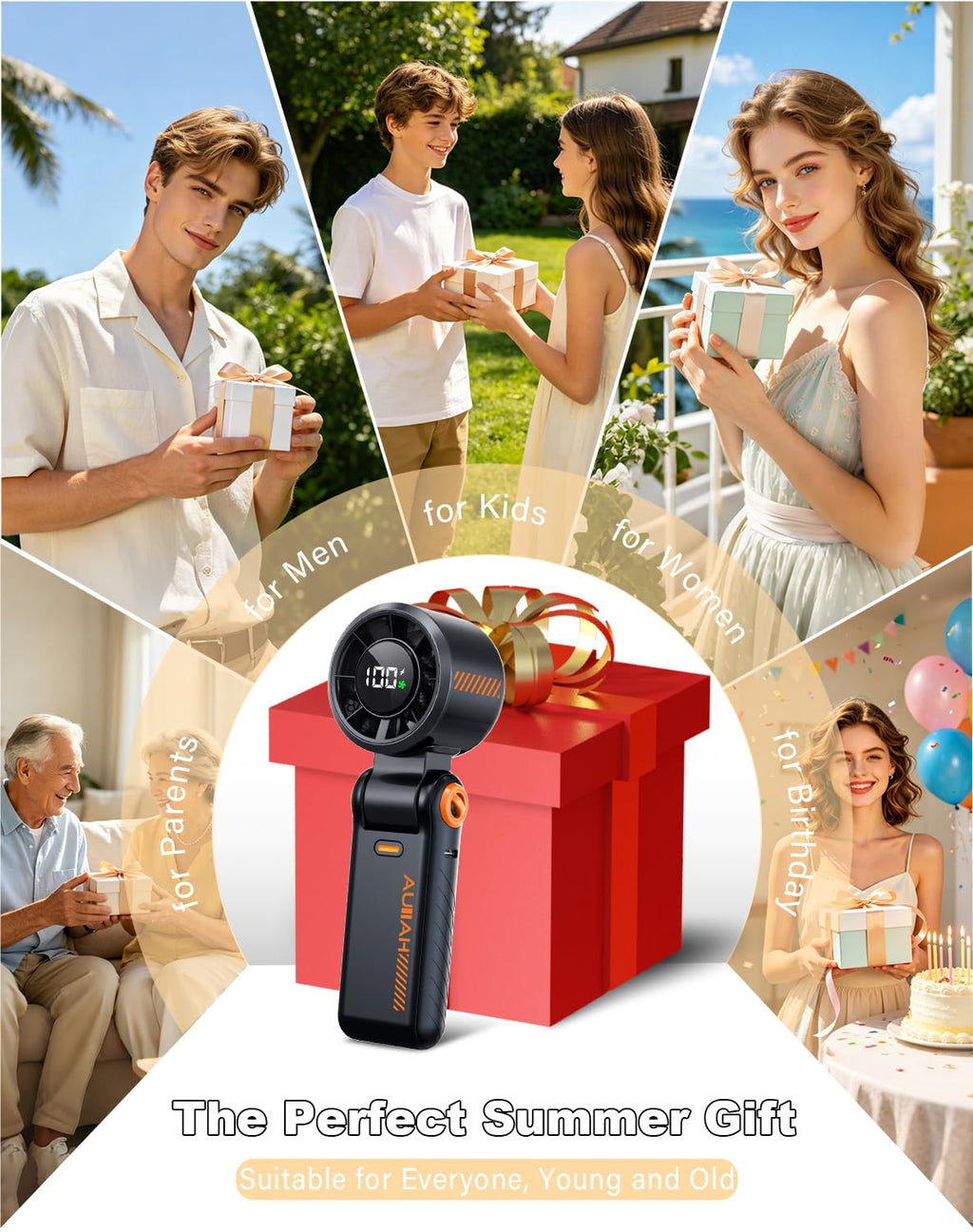 AUIIAH Portable Handheld Turbo Fan - 5 Speed Mini Personal Fan with Strong Airflow, Foldable 3 in 1 Rechargeable Battery Operated Trave Essentials Hand Fans for Indoor/Outdoor Use, Black