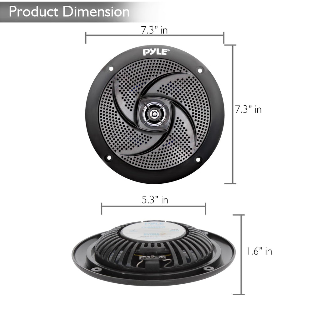 Low-Profile Waterproof Marine Speakers - 240W 6.5 Inch 2 Way 1 Pair Slim Style Waterproof and Weather Resistant Outdoor Audio Stereo Sound System, for Boat, Off-Road Vehicles - Pyle (Black)