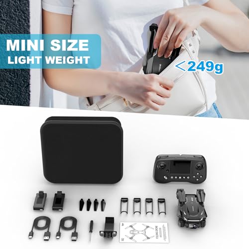 Drone with Camera, Screen on Controller Remote Control Quadcopter FPV Drone | Drone with Built-in Screen Controller for Beginners, Foldable, Gesture Control, 3D Flip, One-Key Start, and Emergency Stop