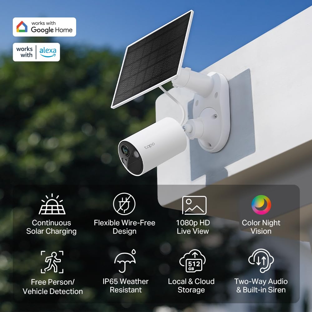 Tapo SolarCam C402 KIT 1080p Outdoor Wireless Security Camera | Battery Power with Solar, Person Detection, Subscription-Free Local Storage or Optional Cloud, Works with Alexa & Google Home
