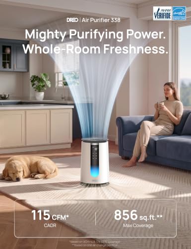 DREO Air Purifier for Home, HEPA Sleep Mode, AHAM VERIFIDE Air Purifiers for Bedroom, Pets, Smoke, Dust, Pollen & Odors, PM2.5 Monitor, Auto & Turbo Mode, 4 Speeds, Scent Diffuser, DR-HAP008(Dreo 338)