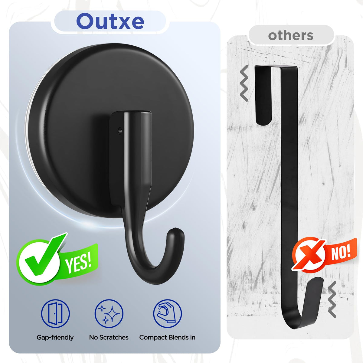 OUTXE Suction Cup Wreath Hanger, Upgraded Reef Hook | for Front Door/Glass Window/Over Door, Christmas/Thanksgiving/Halloween/July 4th/Easter/Spring/Summer/Fall (Black, 2-Pack)