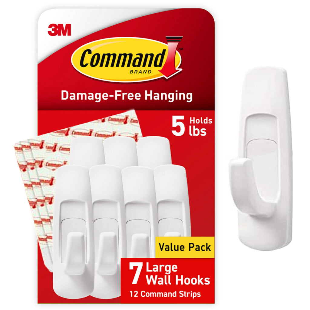 Command Large Utility Hooks, 7-Hooks, 12-Strips, Organize Damage-Free | Damage-Free Hanging Wall Hooks with Adhesive Strips, No Tools Adhesive Hooks for Hanging Decor, Holds up to 5 lb