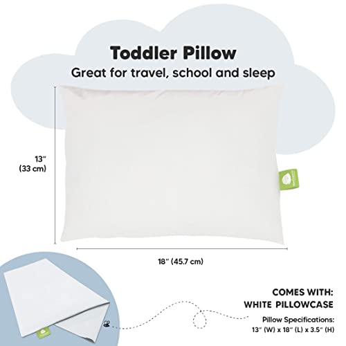 Toddler Pillow with Pillowcase, 13x18 My Little Dreamy Pillow (Soft White) | Kids Travel Bed Pillow for Sleep, Organic Cotton Small Pillowcase, Soft, Breathable, Machine Washable, Toddlers 2-5 years