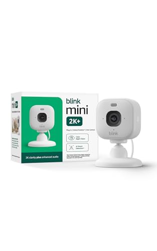 Blink Mini 2K+ (newest model) – Plug-in Home & Pet Indoor Security Camera with 2K video resolution, night vision, enhanced audio, motion detection – 1 camera (White)