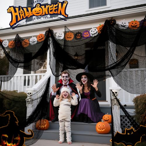 Land Guard Halloween Creepy Cloth Black 200 × 40 Inch Gauze Fabic | Gothic Halloween Decorations for Indoor Outdoor Haunted House Party, Easy to Hang, Cut at Will, Photo Backdrop