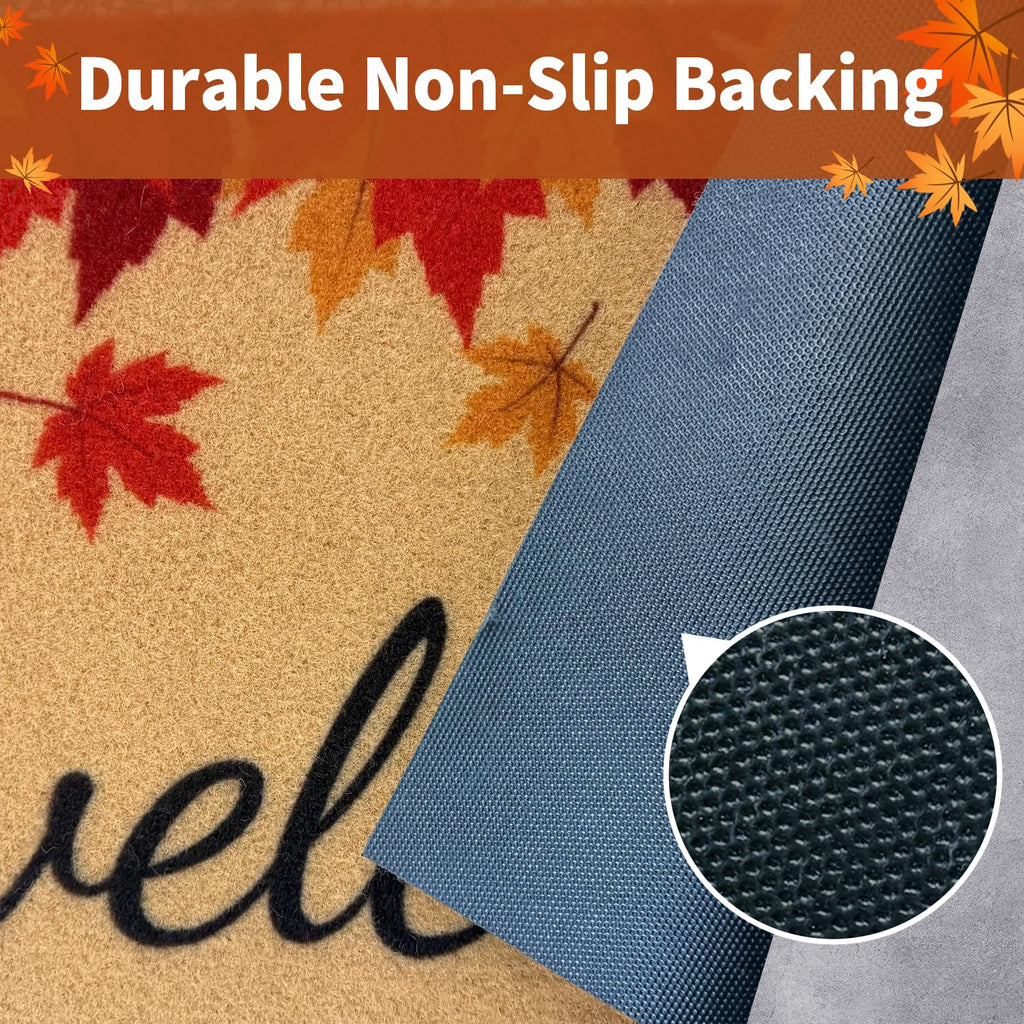 PKFEDR Fall Door Mat, Non Slip Front Welcome Mat Outdoor Indoor 17"x30" | Heavy Duty Washable Doormat Traps Mud, Low Profile Anti Slip Backing, Adds Cozy Fall Decor to Your Entrance Patio & Porch