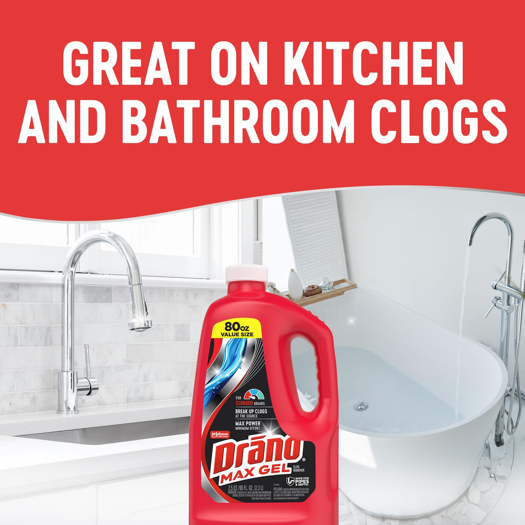 Drano Max Gel Drain Clog Remover & Cleaner, Safe for All Pipes, 80oz 2-Pack