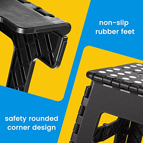 ACSTEP Folding Step Stool 9 Inch, Non-Slip Foldable Stools for Kids, Black | Heavy Duty Collapsible Foot Stool, Lightweight, Holds 300 lb for Toddler/Adults Kitchen Bathroom Bedroom Outdoor, with Handle