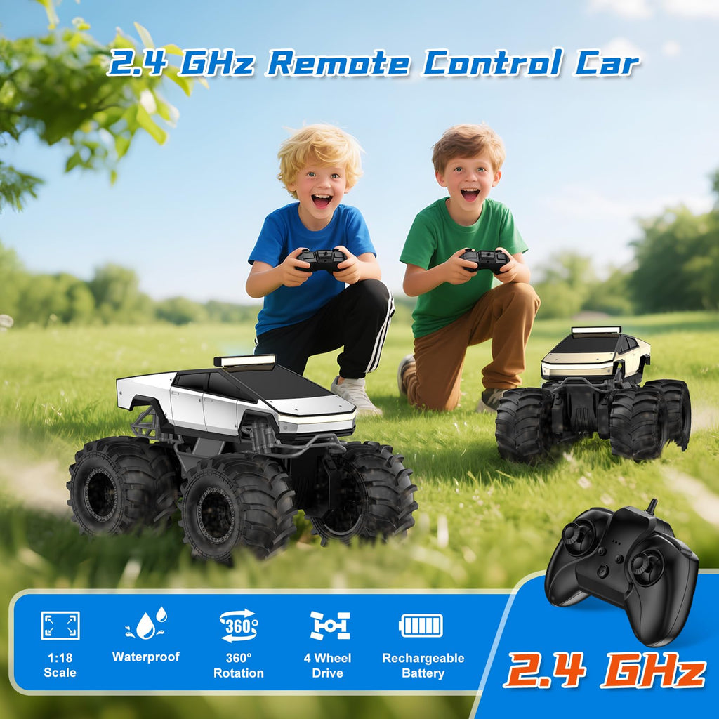 Amphibious Remote Control Car, 1:18 Monster Truck Toys for Boys RC Cars | 2.4 GHz Waterproof RC Trucks, 4WD All Terrain Off-Road Pickup, Kids Christmas Birthday Gifts Present Boys Girls Toys Ages 6+