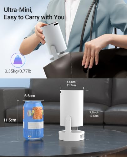 Mini Portable Projector with Wifi 6 and Bluetooth,Base Speaker(M) | 4K Support Projector with 5w Sound Base Speaker,Auto Vertical Keystone 210°Rotatable Proyector