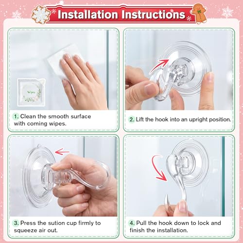VIS'V Suction Wreath Hanger with Wipes, 22 Lb Capacity, Large, Clear, 2 Pcs | Heavy Duty, Removable and Reusable, Invisible Design, Locking Technology, Dual Vacuum Suction, Fit for Smooth Flat Surfaces