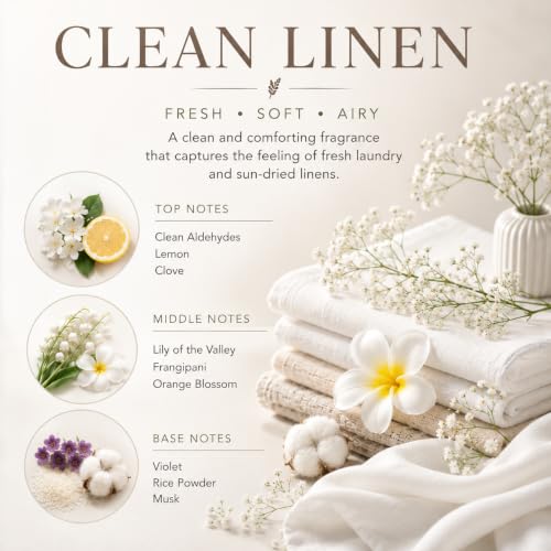 Airkeep Reed Diffuser Set,3.38 fl oz (100 ml) - Clean Linen Oil Diffusers with 8 Reed Sticks,Home Fragrance Reed Diffuser for Bathroom Shelf Decor