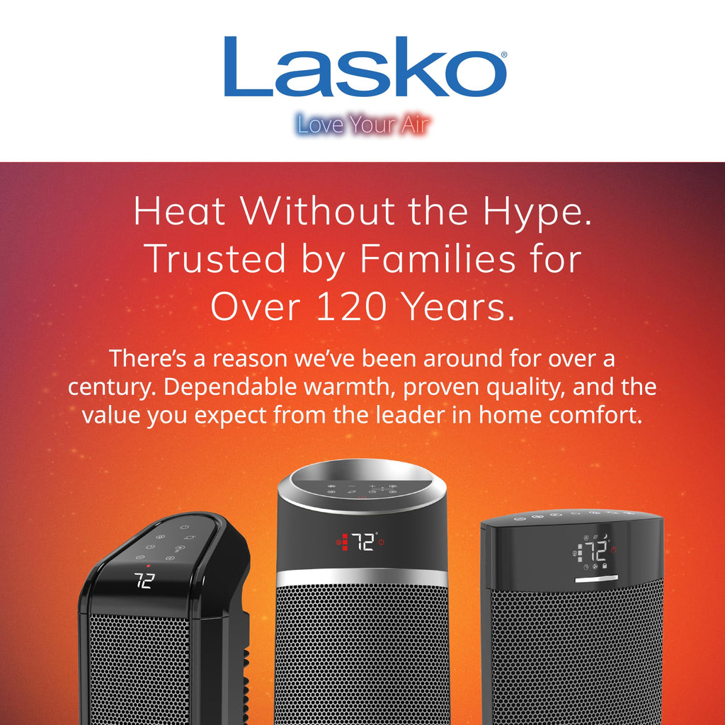Lasko 23" Ceramic Tower Space Heater with Remote Control - Silver - 751320 | 1500W, Widespread Oscillation, 2 Heat Settings, Portable Tower Heater for Indoor Use and Office, Timer, Overheat Protection