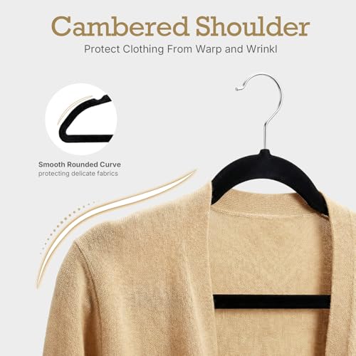 HOUSE DAY Black Velvet Hangers 60 Pack, Premium Non Slip Clothes Hangers | Felt Hangers Slim Space Saving Hanger for Closet Organizer, Heavy Duty for Coat with 360° Rotating Silver Hook