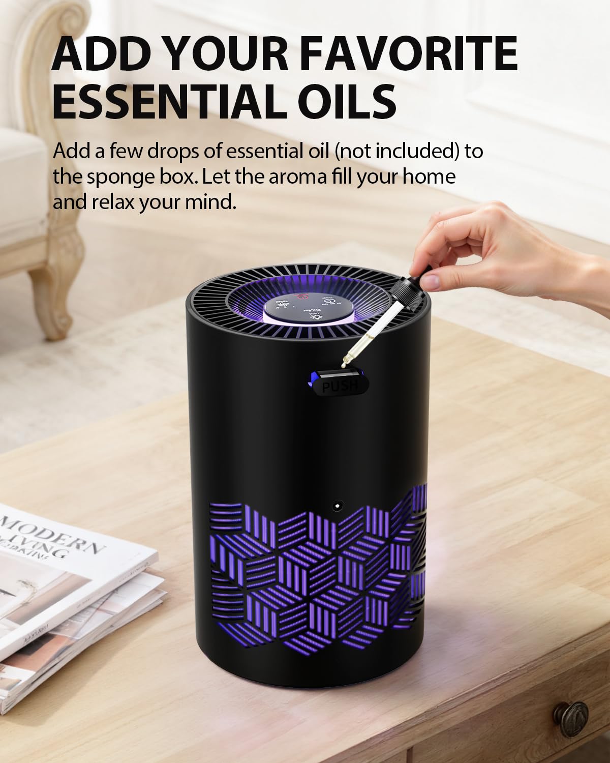 FreAire Air Purifiers for Bedroom Up to 1086 Ft², KN6391RGB, Black | HEPA Air Purifier with 360° Airflow, 20 dB Sleep Mode, 3 Ambient Lights & Aroma Pad for Dust, Smoke, PoIIen & Pet Dander