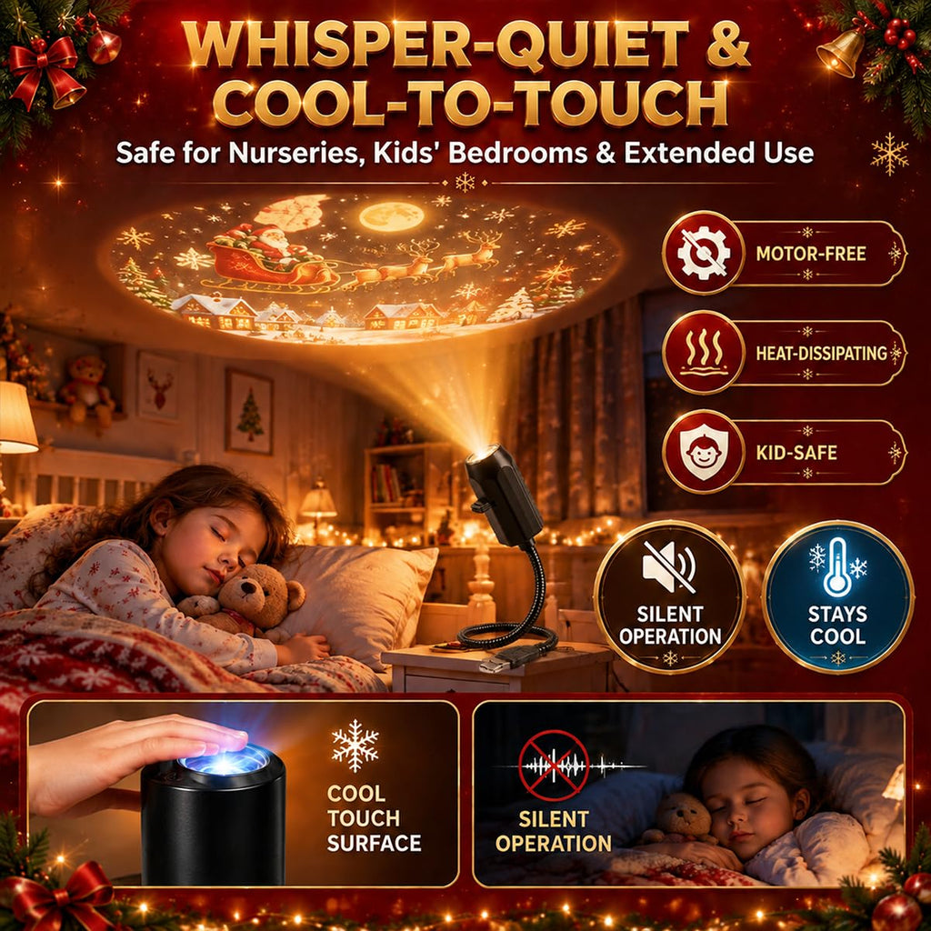 2027 New Plug and Play Hd Christmas Projector Indoor, 360°Adjustable Christmas Scene Projector Indoor, Holiday Projector for Bedroom, Gaming Room (10 Projection Films)
