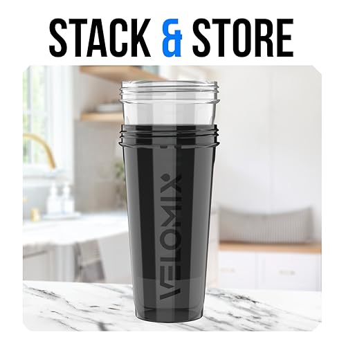 VELOMIX 2 Pack 28oz Protein Shaker Bottle for Protein Mixes, Black/Transpar | 2x Wire Whisk, Leak Proof Shaker Cups for Protein Shakes, Stackable, Dishwasher safe, BPA free, Pre Workout and Fitness ready