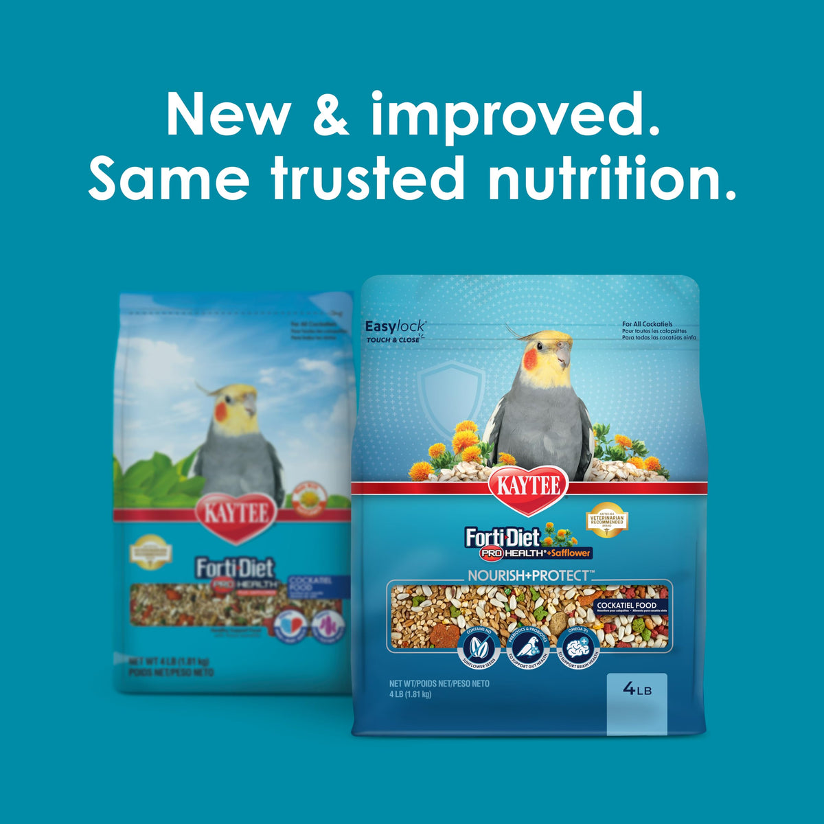 Kaytee Forti-Diet Pro Health+Safflower Nourish+Protect Cockatiel Food | Supports digestive health. Bird food cockatiel with safflower and flaxseed. Cockatiel seed, prebiotics, probiotics