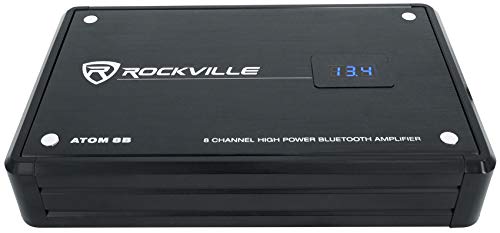Rockville Atom 8B Black 8-Channel Marine/Boat Amplifier Amp | 3500W Peak, 880W RMS, Bluetooth, 4/6/8-Channel Configurable, Class D, Dual 50-250Hz Crossovers, RCA Line Output