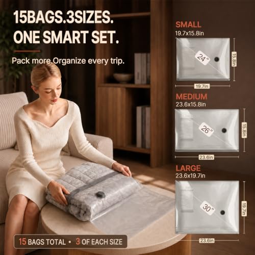 Vacbird Travel Vacuum Bags with Rechargeable Pump, Carry-On Space Saver | See Contents Easily with Transparent Bags, 1500mAh Pump Compresses 90+ Bags, Carry-On Size for Easy Travel Packing