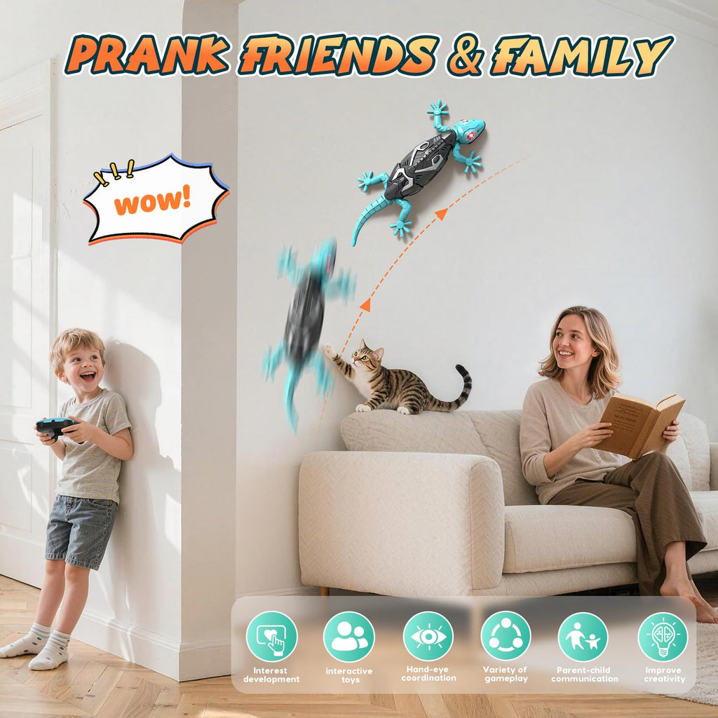 KETIEE RC Wall Crawler Gecko: Wall Climbing Gecko Toy for Kids | Remote Control Climbing Lizard with Led Glow Eyes,Rechargeable Floor Ceiling Crawling Robot Prank Toy,Gift for Boy Girl 3+Yrs