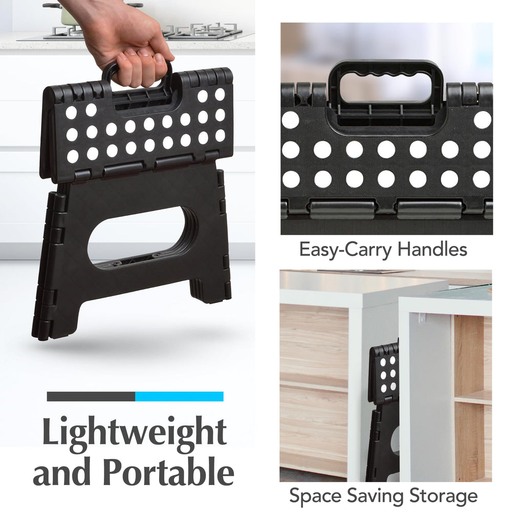 Handy Laundry Folding Step Stool 9 Inch, Black, Non-Slip Holds 300 lbs | 9 Inch, Black, Foldable Collapsible Step Stool, Non-Slip, Holds 300 lbs, Kitchen Bathroom Bedroom, Adults