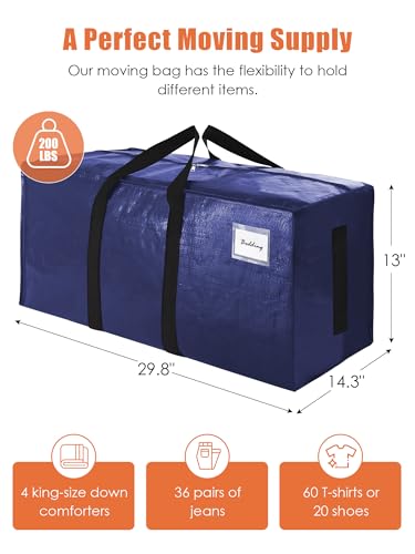 SWEET DOLPHIN 8 Pack 200LB Heavy-Duty Moving Bags with Wrap-Around Handles, Extra Large Storage Totes for Space Saving, Clothes Storage Bags, College Dorm Essentials, Blue, 24 Gal