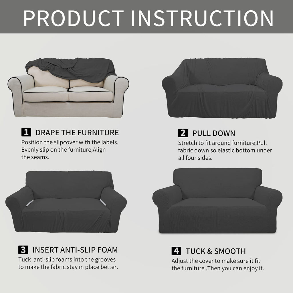 Easy-Going Stretch Couch Covers for Sofa Washable Large Dark Gray | 1-Piece Sofa Covers for 3 Cushion Couch Furniture Protector Couch Slipcover Soft with Elastic Bottom for Kids Pets