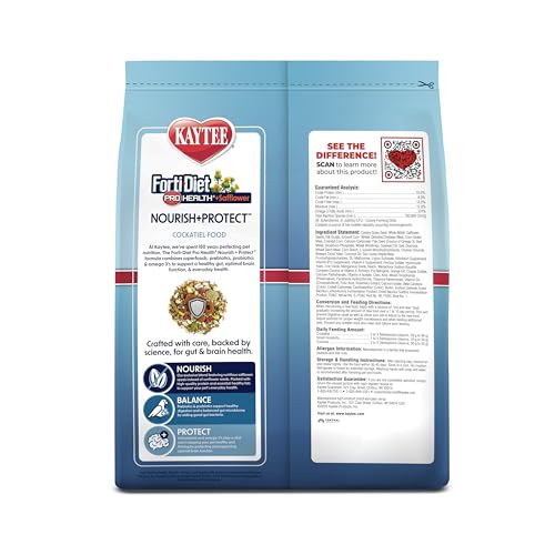 Kaytee Forti-Diet Pro Health+Safflower Nourish+Protect Cockatiel Food | Supports digestive health. Bird food cockatiel with safflower and flaxseed. Cockatiel seed, prebiotics, probiotics